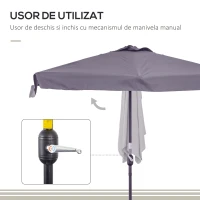 Outsunny Umbrela semicirculara pentru gradina cu manivela, 230x130x249cm, Gri(m-5)