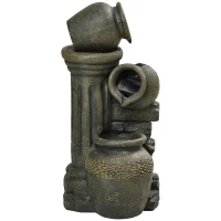 Outsunny Fontanna z Regulowaną Pompą, Odporna na Warunki Pogodowe, 25 cm x 24 cm x 60 cm, Szary(m-11)