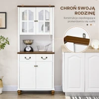 HOMCOM Szafka kuchenna z 2 szufladami, wysoki szafką z otwartą półką, szafka z witryną i funkcją Soft-Close do salonu, kuchni, 76 x 38 x 182 cm, biały(m-7)