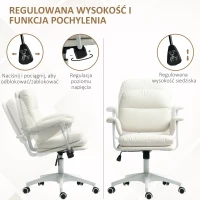 HOMCOM Regulowane krzesło biurowe z miękkimi poduszkami i pokryciem z ekoskóry, elastyczne kółka i funkcja przechylania, Biały(m-4)