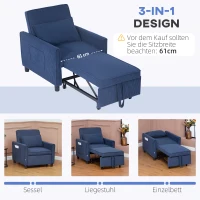 HOMCOM Schlafsessel, verstellbar, 3 Positionen, Cordbezug, bis 120 kg, Blau(m-4)