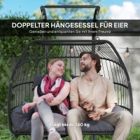 Outsunny Fotel Wiszący z Rattanu, Składana Konstrukcja z Poduszką, Stelaż Stalowy, Do Wewnątrz i Na Zewnątrz, Do 260 kg, Ciemnoszary(m-4)