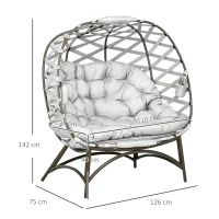 Outsunny 2 Seater Egg Chair Outdoor, Folding Weave Garden Furniture Chair with Cushion, Cup Pockets - Light Grey(m-3)
