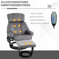 HOMCOM Massagesessel Fernsehsessel Relaxsessel mit Liegefunktion Sessel mit Hocker Massagefunktion samtartiges Polyester Grau 76 x 80 x 102 cm(m-4)