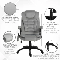 Vinsetto fotel do masażu, krzesło biurowe z funkcją masażu, krzesło do gier, fotel biurowy z regulacją wysokości, ergonomiczne krzesło obrotowe, kółka z PU, kolor szary, 67 x 74 x 107–116 cm krzesło dyrektorskie krzesło obrotowe(m-9)