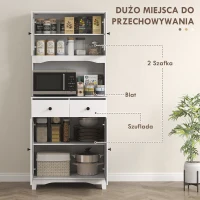 HOMCOM Wolnostojąca Szafka Kuchenna z Blatem dla Mikrofalówki, Ekspresu do Kawy, Szafki z Drzwiami Szklanymi, Biała(m-4)