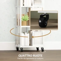 HOMCOM Libreria Moderna a 4 Ripiani in Metallo a Rete con Ruote, 35x35x129 cm, Bianco(m-5)