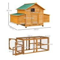 PawHut 2 Piece Wooden Chicken Coop and Run Set, Poultry Run Cage with Nesting Box, Slide-Out Tray, for 4-8 Chickens, Yellow(m-3)