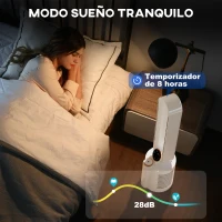 HOMCOM Ventilador de Torre sin Aspas con Humidificador Luz UV Oscilación y Mando a Distancia 24x26,5x97 cm Blanco(m-8)