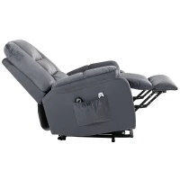 HOMCOM Fotel Masażowy z Pomocą Przy Wstawaniu dla Seniorów, 8 Punktów Masażu, 2 Boczne Kieszenie, 85 cm x 94 cm x 107 cm, Szary(m-12)