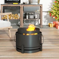 Outsunny Smokeless Fire Pit with Ash Catcher, 37cm Portable Wood Burning Firepit with Poker for Garden Camping Bonfire Party, Metal, Dark Grey(m-8)