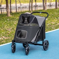 PawHut Foldable Pet Stroller, with Universal Wheels, Shock Absorber, for Medium and Large Dogs - Black(m-11)