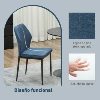 HOMCOM Conjunto de 2 Sillas de Comedor con Tapizado de Terciopelo Sintético Respaldo Curvo y Patas de Acero 45x57x86 cm Azul(m-5)