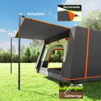 Outsunny Campingzelt für 4-6 Personen leicht, stabil wasserdicht Tunnelzelt mit Vordach Bodenplane Dunkelgrau(m-8)