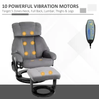 HOMCOM Poltrona Massaggiante Reclinabile con Poggiapiedi e Telecomando in Finta Pelle PU, 76x80x102 cm, Grigio(m-4)