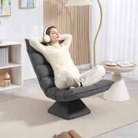 HOMCOM Fauteuil relax fauteuil salon design capitonné inclinaison dossier réglable pivotant 360° revêtement lin gris chiné(m-2)