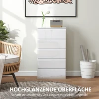 HOMCOM Komoda Sideboard z 5 szufladami, 55 cm szer x 34 cm gł x 100 cm wys, Biała(m-5)