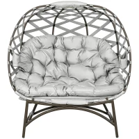 Outsunny 2 Seater Egg Chair Outdoor, Folding Weave Garden Furniture Chair with Cushion, Cup Pockets - Light Grey(m-11)