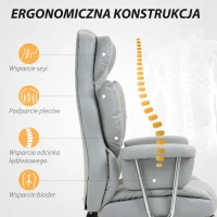 HOMCOM Ergonomiczne Krzesło Biurowe, Tapicerowane, z Podnóżkiem, Regulowana Oparcie, Obrotowe 360°, Jasnoszary(m-4)