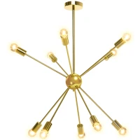 HOMCOM Lámpara Colgante Moderna Tipo Araña Lámpara de Techo de Metal para Salón Dormitorio 65x65x74 cm Dorado(m-10)