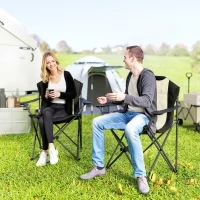 Outsunny Conjunto de 2 Sillas Plegables Camping Acolchado con Respaldo Alto Portavasos y Bolsas de Transporte Crema y Negro(m-9)
