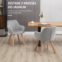 HOMCOM 2 krzesła, krzesła do jadalni, aksamit, nogi drewniane, 54 cm x 57 cm x 80 cm, Szary + Naturalne(m-4)