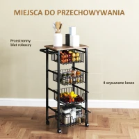 HOMCOM 4-poziomowy Wózek Kuchenny na Kółkach, Mobilny Wózek Serwisowy, Kuchenny Trolley z 4 Koszami Stalowymi(m-4)