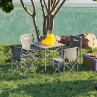 Outsunny Conjunto de Mesa y 4 Sillas de Camping Plegables con Bolsillos Laterales y Bolsa de Transporte Estructura Metálica Gris(m-8)