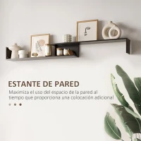 HOMCOM Mueble de Salón para TV Conjunto Muebles de TV 153,6x25x42cm y Estante de Pared 150x14,5x16,3cm Negro y Marrón(m-6)