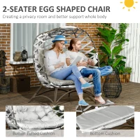 Outsunny 2 Seater Egg Chair Outdoor, Folding Weave Garden Furniture Chair with Cushion, Cup Pockets - Light Grey(m-5)