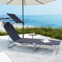 Outsunny Klapbare ligstoel met zonnescherm, verstelbare rugleuning, metalen frame, 187 x 58 x 36 cm, grijs(m-2)