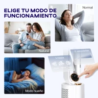 HOMCOM Ventilador de Torre sin Aspas con Humidificador Luz UV Oscilación y Mando a Distancia 24x26,5x97 cm Blanco(m-5)