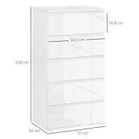 HOMCOM Komoda Sideboard z 5 szufladami, 55 cm szer x 34 cm gł x 100 cm wys, Biała(m-3)