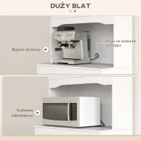 HOMCOM Wolnostojąca Szafka Kuchenna z Blatem dla Mikrofalówki, Ekspresu do Kawy, Szafki z Drzwiami Szklanymi, Biała(m-5)