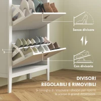 HOMCOM Scarpiera Slim 2 Cassetti per 14 Paia di Scarpe Taglia EU44 e Ripiani Regolabili, 80x24x95.5cm, Bianco(m-5)