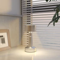 HOMCOM Cordless Table Lamp, Touch LED Desk Lamp with Rechargeable Battery, 3 Colour, for Bedroom Living Room, Silver(m-2)