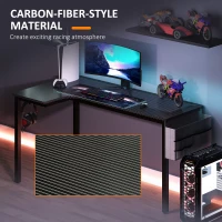 HOMCOM L-Shaped Computer Gaming Desk with Fabric Bag, Hooks and Cable Management, 145 x 81 x 76cm - Black(m-7)