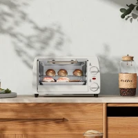 HOMCOM Minipiekarnik Toaster, 1 Blacha, 1 Ruszt, Pojemność 10 L, Funkcja Timera, 36,5 cm x 26 cm x 22 cm, Kremowy(m-9)