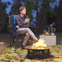 Outsunny Sedia da Campeggio Pieghevole con Tasca e Portabicchieri con Borsa di Trasporto, Blu(m-2)