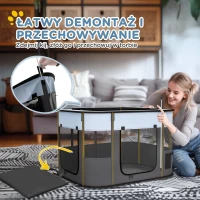 PawHut Składany wybieg dla zwierząt domowych, z torbą do przechowywania, dla szczeniąt i kociąt, do użytku wewnętrznego i zewnętrznego, Szary(m-6)