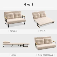 HOMCOM Sofa z funkcją spania, 2-osobowa sofa z aksamitną powłoką, funkcja spania, w zestawie 2 poduszki, aksamitny odcień, naturalny + beżowy + czarny(m-4)