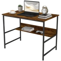 HOMCOM 2-Tier Computer Desk, 100 x 60 cm, Rustic Brown(m-11)