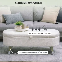 HOMCOM Ławka pikowana z miejscem do przechowywania, pokrywą i metalowymi nogami do salonu, sypialni, przedpokoju, Biała(m-7)
