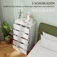 HOMCOM Komoda Sideboard z 5 szufladami, 55 cm szer x 34 cm gł x 100 cm wys, Biała(m-4)