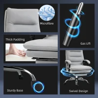 Vinsetto Office Chair with Footrest, Double Padding Ergonomic Desk Chair with 6-Point Vibration Massage and Back Heating, Microfibre Fabric with 135° Reclining Back, Grey(m-7)