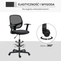 Vinsetto rysunek krzesło z podnóżkiem 5 kół regulowana wysokość siatki stalowej tkaniny czarny(m-6)