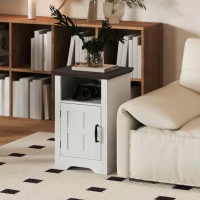 HOMCOM Mesitas de Noche Rústicas Mesas Auxiliares con Puerta Estilo Granero y Estante 40x35x60 cm Blanco y Marrón(m-9)