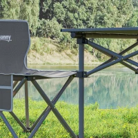 Outsunny Conjunto de Mesa y 4 Sillas de Camping Plegables con Bolsillos Laterales y Bolsa de Transporte Estructura Metálica Gris(m-9)