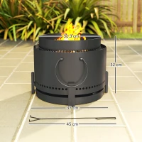 Outsunny Smokeless Fire Pit with Ash Catcher, 37cm Portable Wood Burning Firepit with Poker for Garden Camping Bonfire Party, Metal, Dark Grey(m-3)
