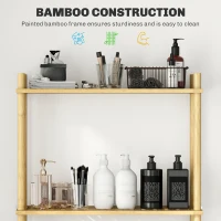 HOMCOM Bamboo Over Toilet Storage Unit with 3 Slatted Shelves, 3-Tier Freestanding Bathroom Shelf, Bathroom Space Saver, Natural Wood Finish(m-6)